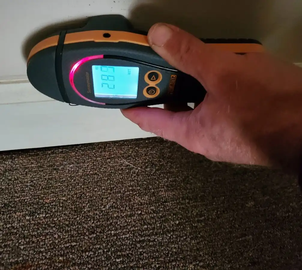 Moisture detection at baseboard during Burst Pipe Cleanup in Hibbing